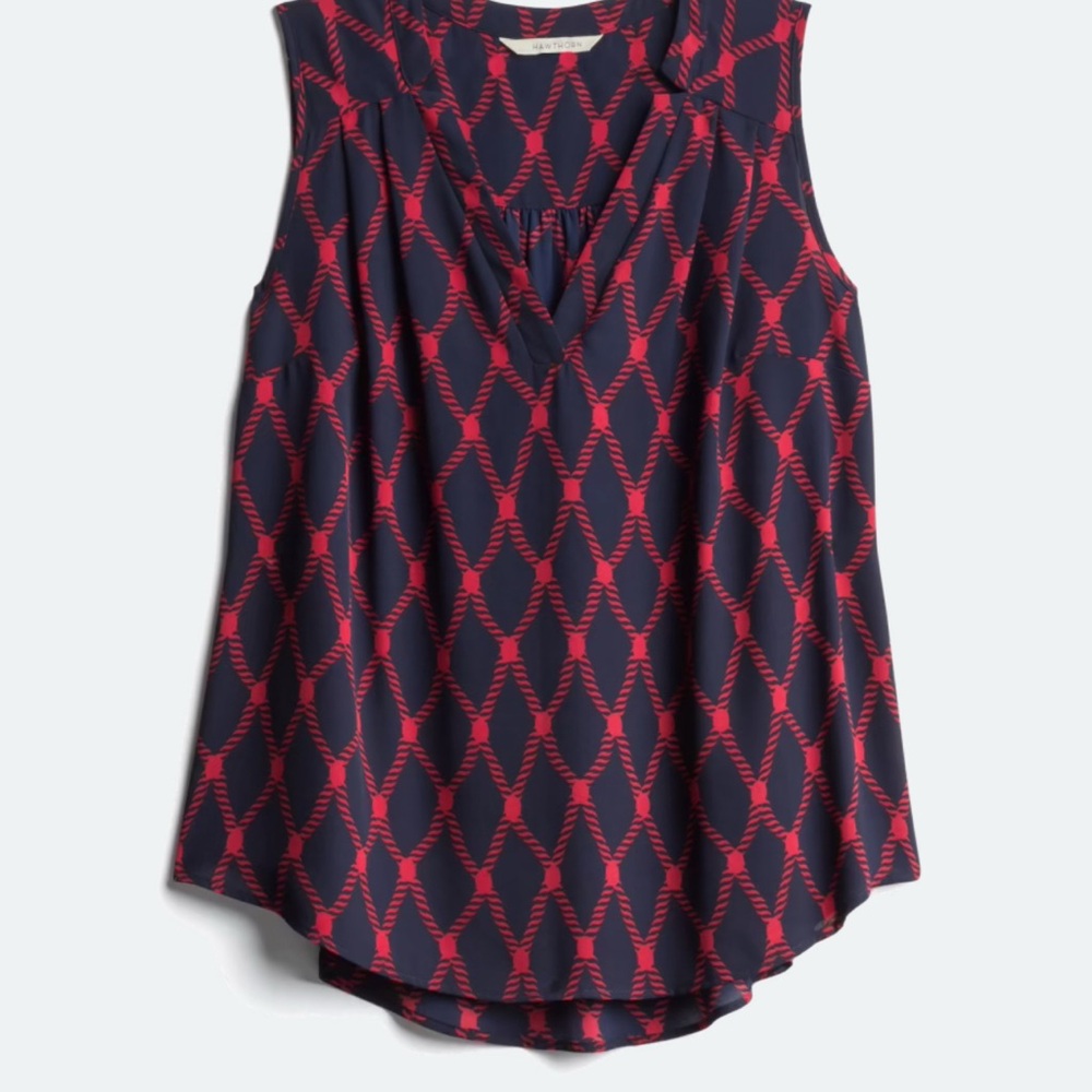 Sleeveless Navy and Red Patterned Top